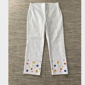 Attrye White Stretch Pant Colored Metal Circle Detail on Cuffs 12 Petite